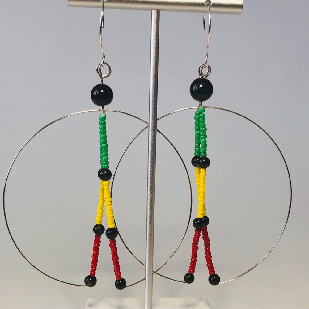 2.5” Handmade Rasta LEGO Dangle Hoop Earrings - Picture 4 of 8